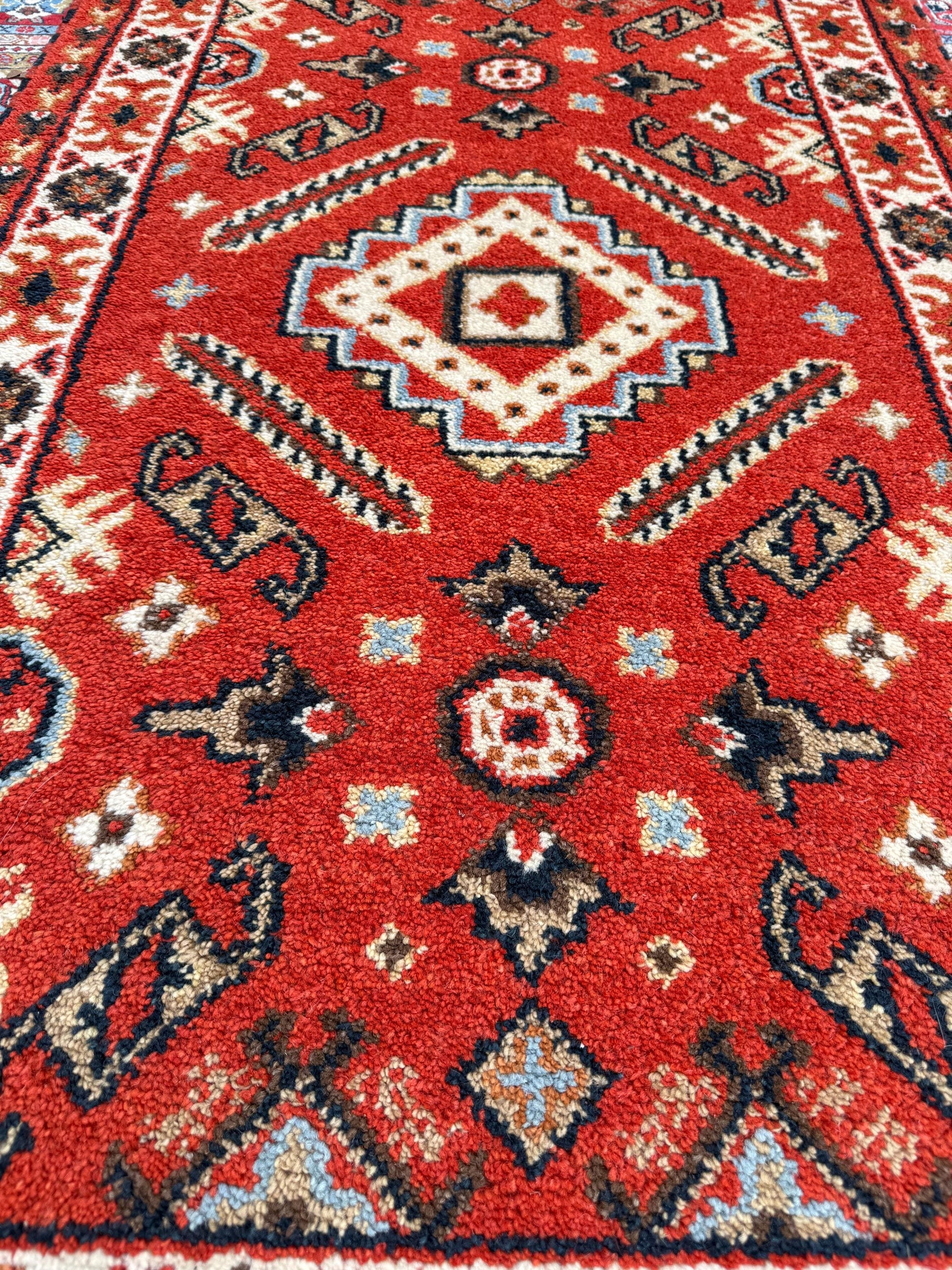 Handmade Wool Oushak Rug – Geometric Bohemian Area Carpet 3.2x5 ft