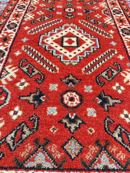 Handmade Wool Oushak Rug – Geometric Bohemian Area Carpet 3.2x5 ft
