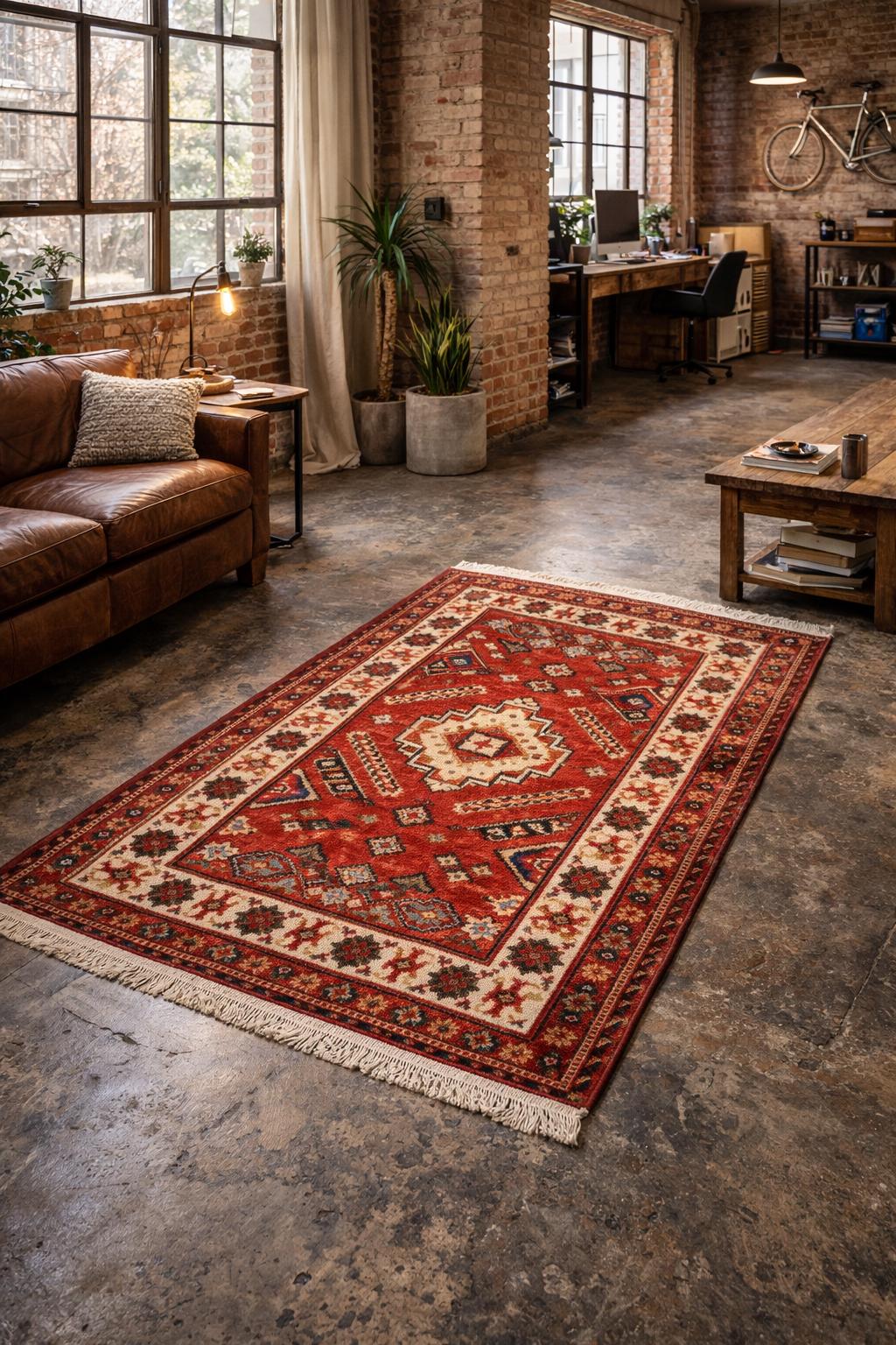 Handmade Wool Oushak Rug – Geometric Bohemian Area Carpet 3.2x5 ft