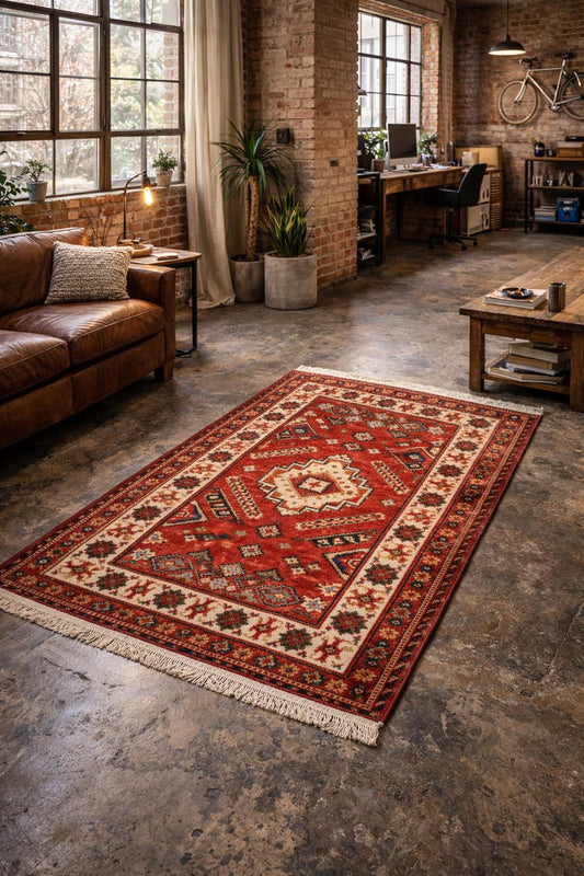 Handmade Wool Oushak Rug – Geometric Bohemian Area Carpet 3.2x5 ft