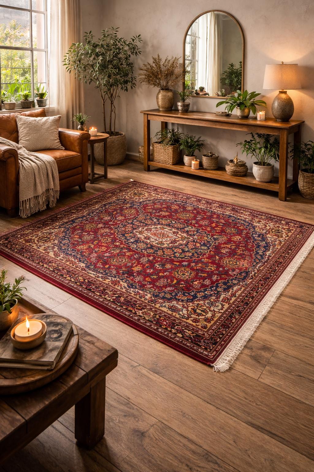 Vintage Hand-Knotted Wool Rug – Geometric Anatolian Village Design, 1990s