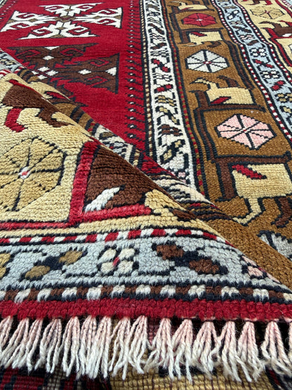 Hand Knotted Wool Kurdi Rug – 7x4 ft Geometric Tribal Area Rug 1990s