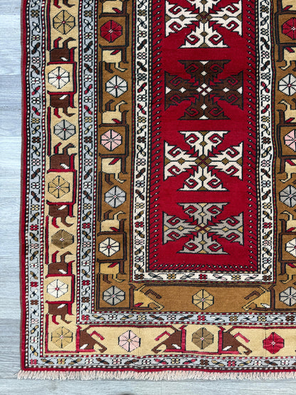 Hand Knotted Wool Kurdi Rug – 7x4 ft Geometric Tribal Area Rug 1990s