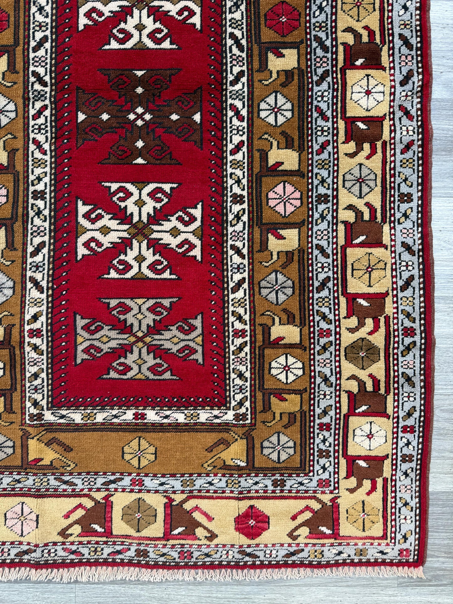 Hand Knotted Wool Kurdi Rug – 7x4 ft Geometric Tribal Area Rug 1990s