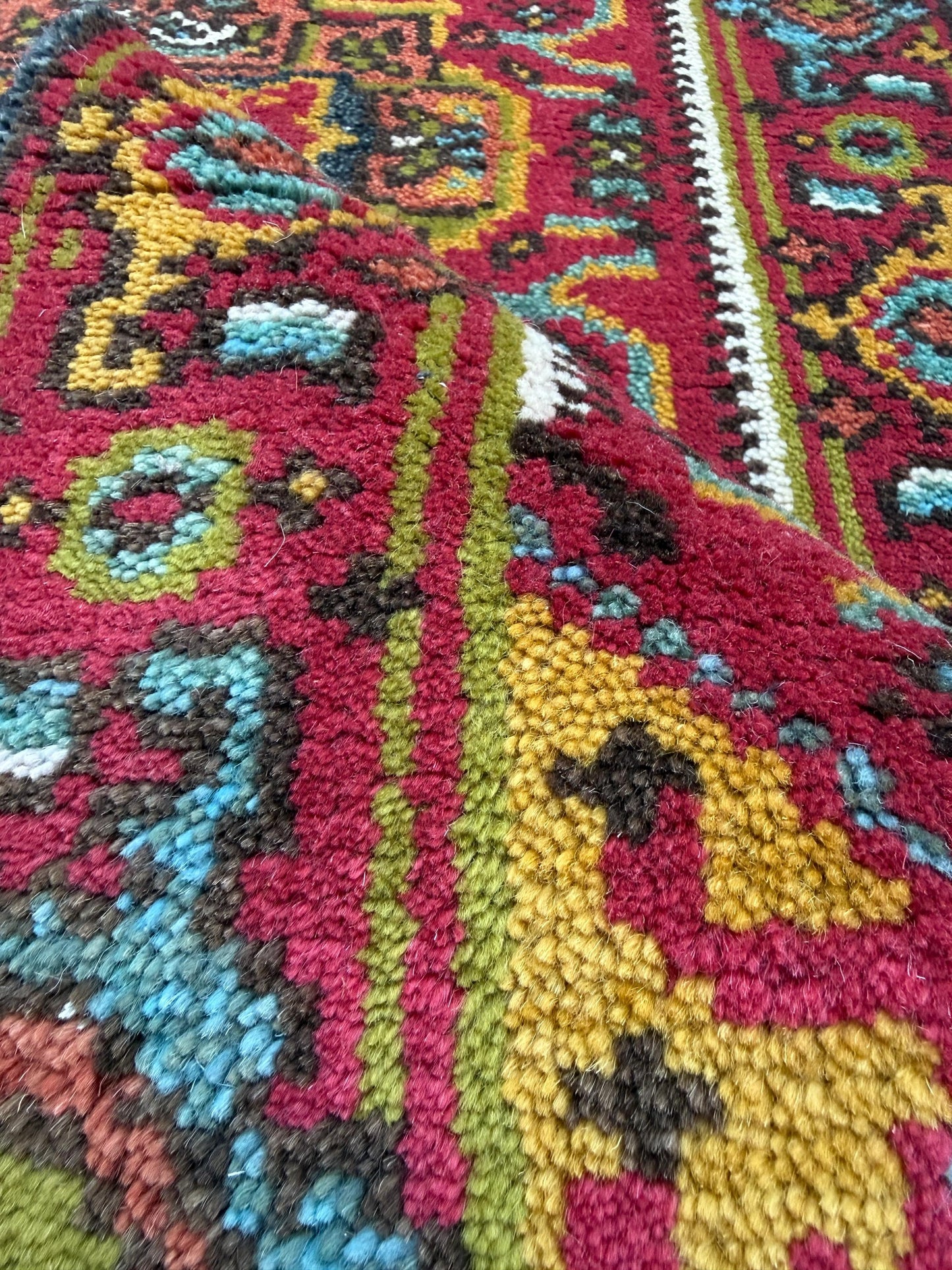 Turkish Oushak Rug 2.6x10 ft Wool Runner – Multicolored Geometric Bohemian Rug – Handmade Contemporary Design