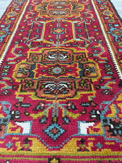 Turkish Oushak Rug 2.6x10 ft Wool Runner – Multicolored Geometric Bohemian Rug – Handmade Contemporary Design
