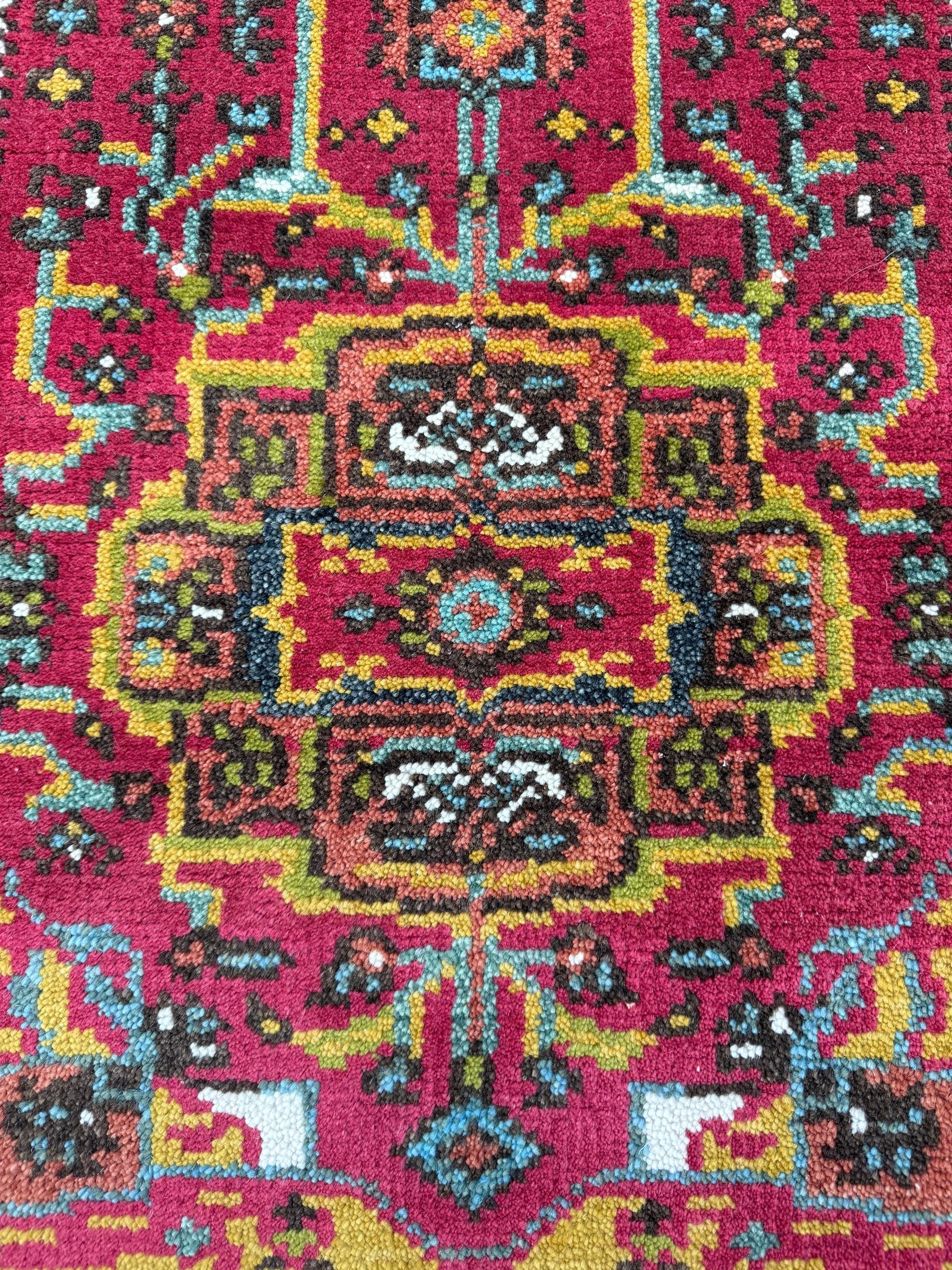 Turkish Oushak Rug 2.6x10 ft Wool Runner – Multicolored Geometric Bohemian Rug – Handmade Contemporary Design