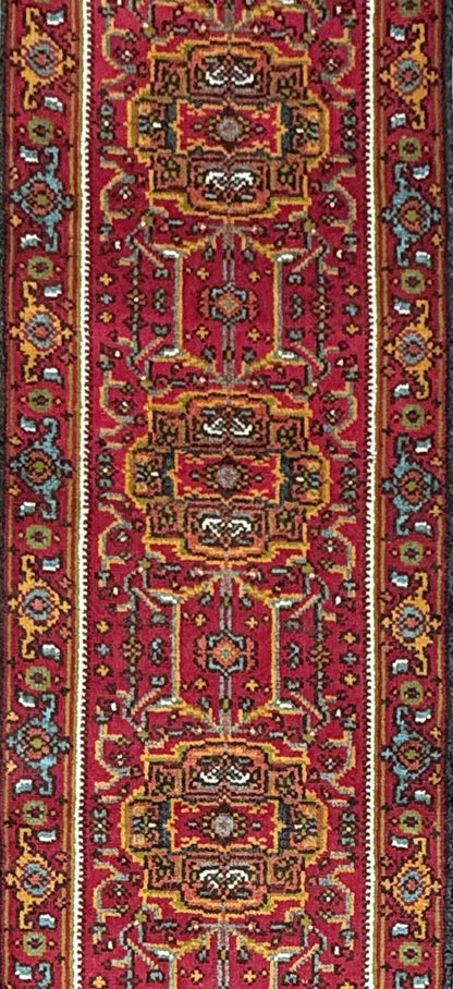 Turkish Oushak Rug 2.6x10 ft Wool Runner – Multicolored Geometric Bohemian Rug – Handmade Contemporary Design