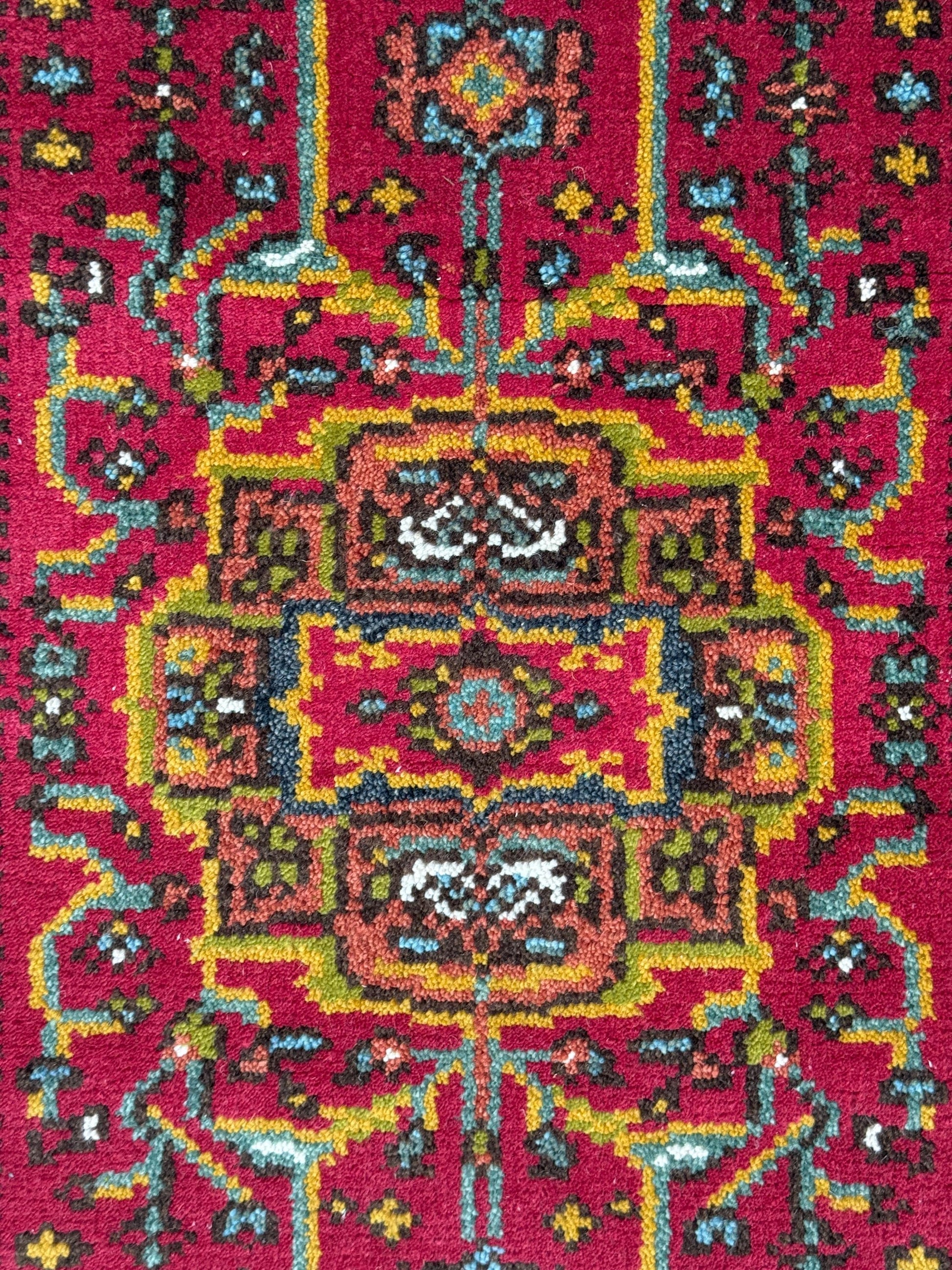 Turkish Oushak Rug 2.6x10 ft Wool Runner – Multicolored Geometric Bohemian Rug – Handmade Contemporary Design
