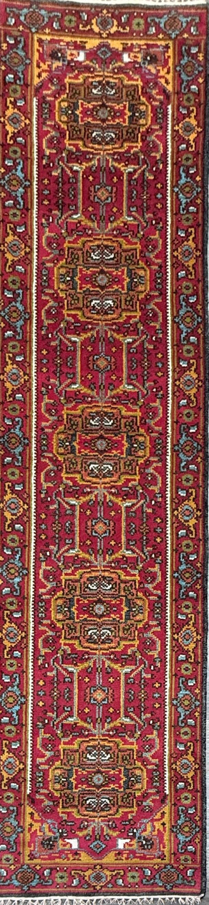 Turkish Oushak Rug 2.6x10 ft Wool Runner – Multicolored Geometric Bohemian Rug – Handmade Contemporary Design