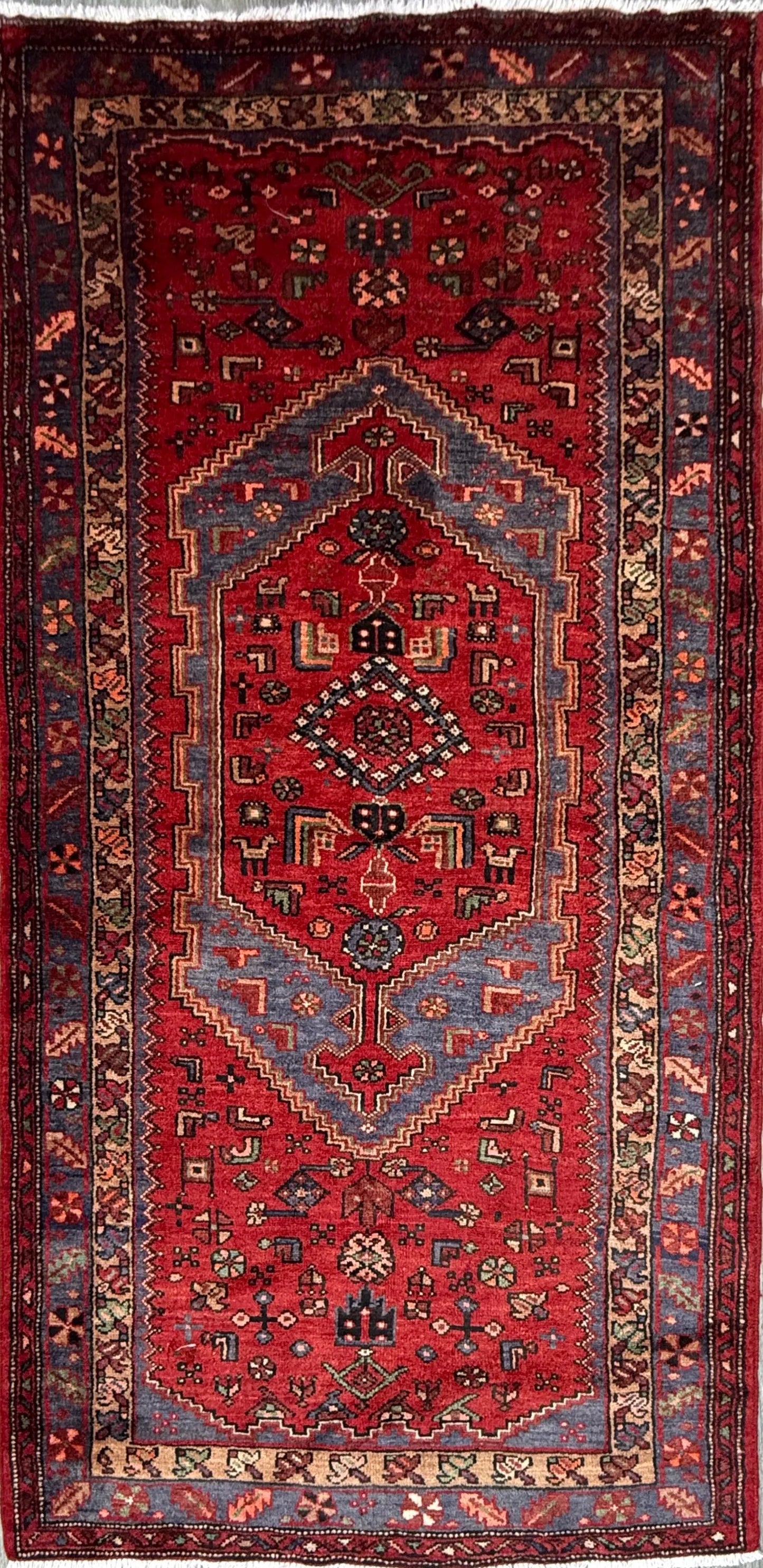 Vintage Hand-Knotted Wool Rug – Geometric Anatolian Village Design 3.9x7 ft