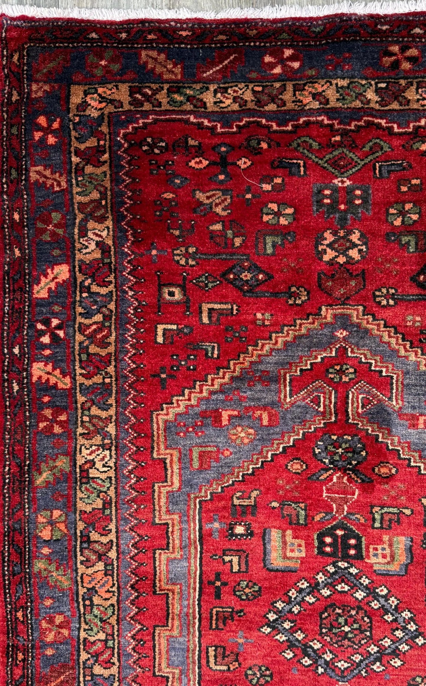 Vintage Hand-Knotted Wool Rug – Geometric Anatolian Village Design 3.9x7 ft