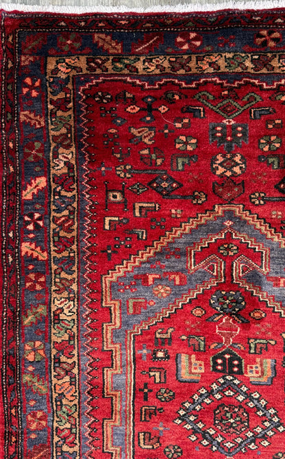Vintage Hand-Knotted Wool Rug – Geometric Anatolian Village Design 3.9x7 ft