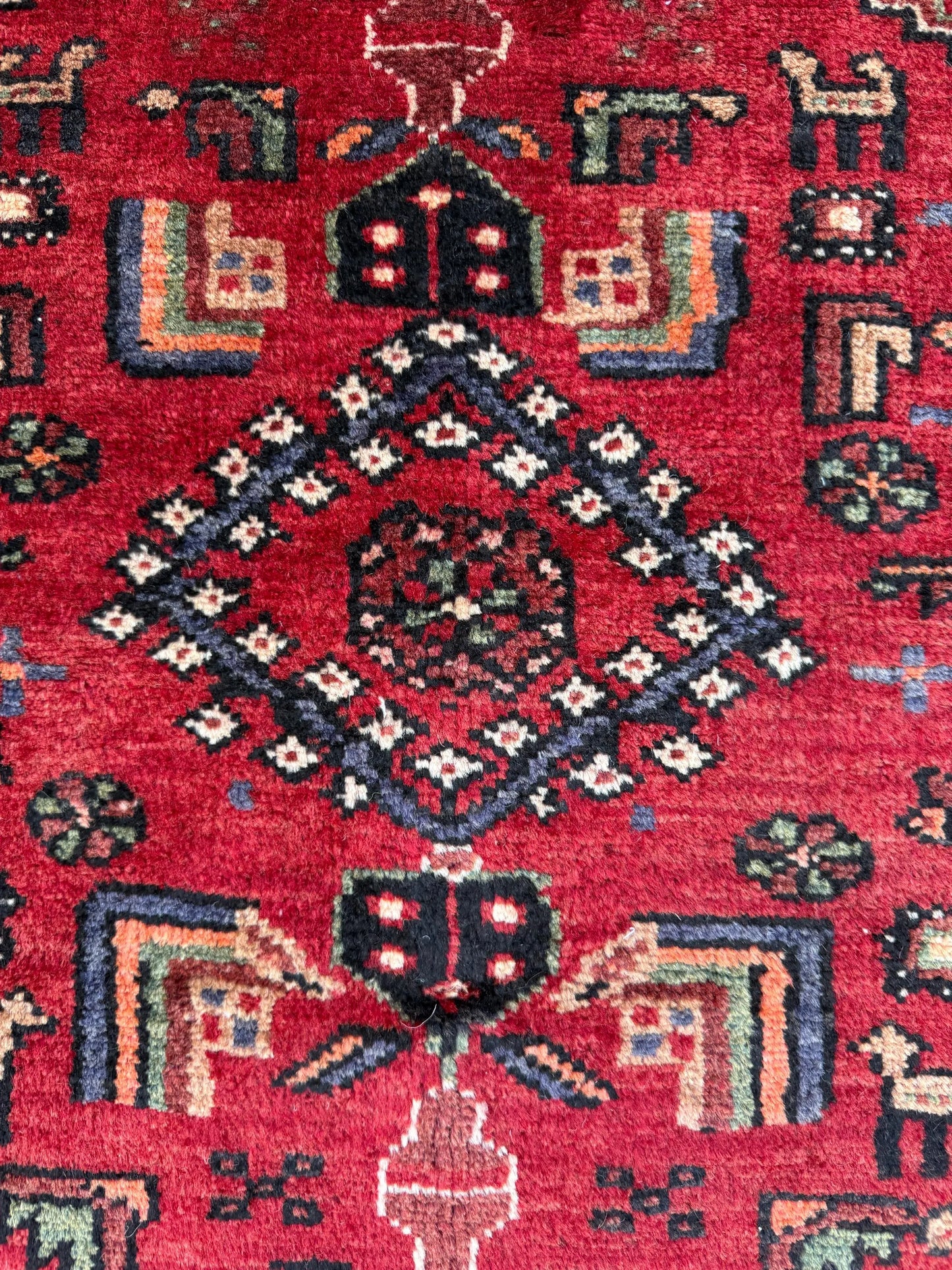 Vintage Hand-Knotted Wool Rug – Geometric Anatolian Village Design 3.9x7 ft