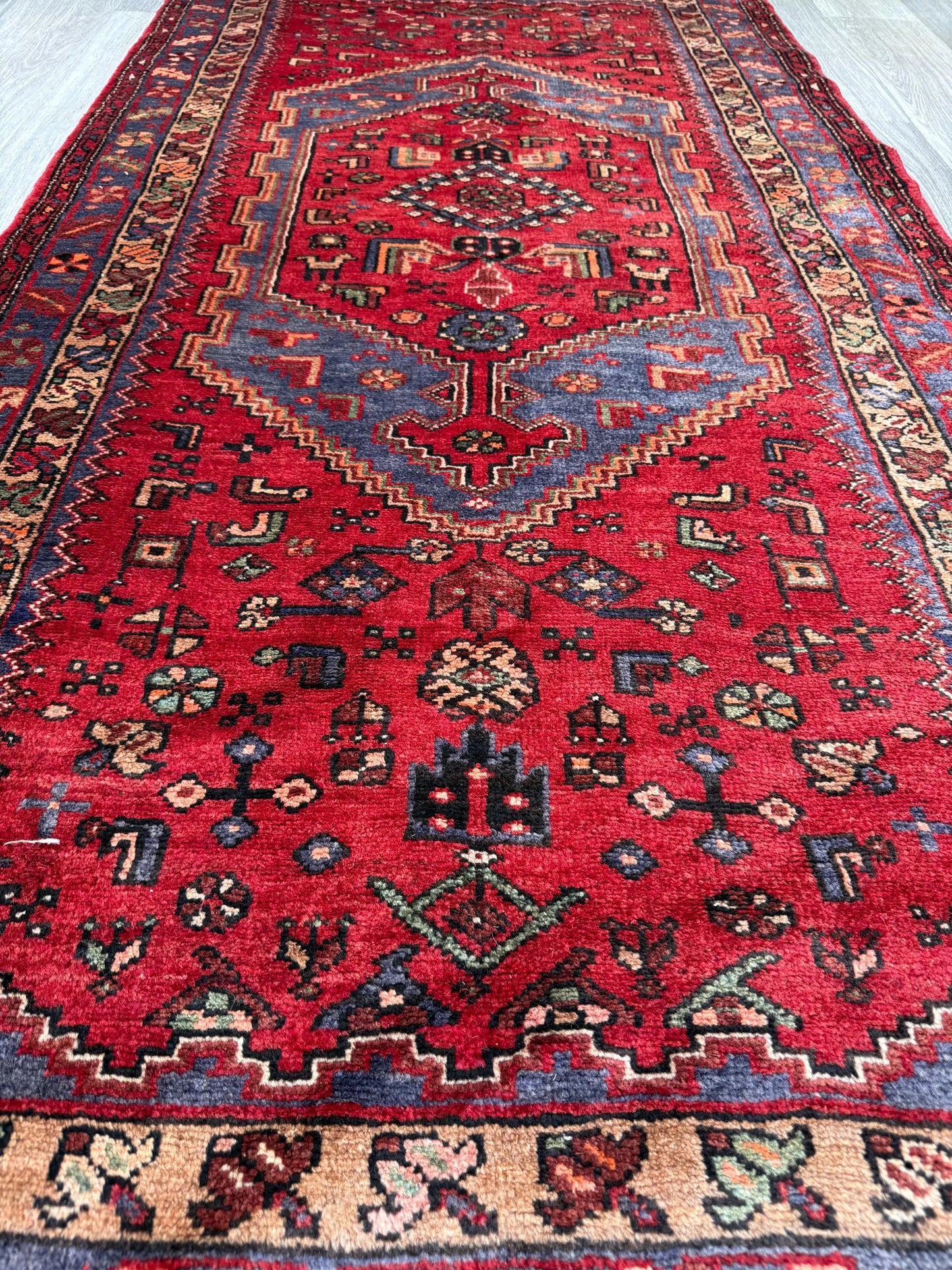 Vintage Hand-Knotted Wool Rug – Geometric Anatolian Village Design 3.9x7 ft