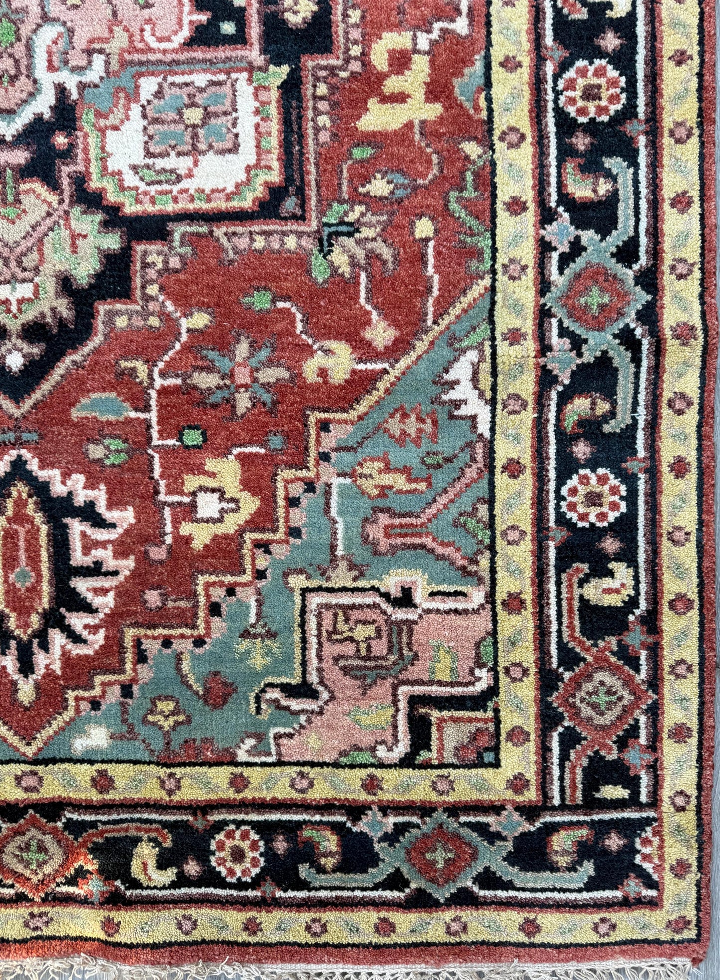 Handmade Wool Oushak Rug – Multicolored Geometric Bohemian Area Rug 5x8 ft