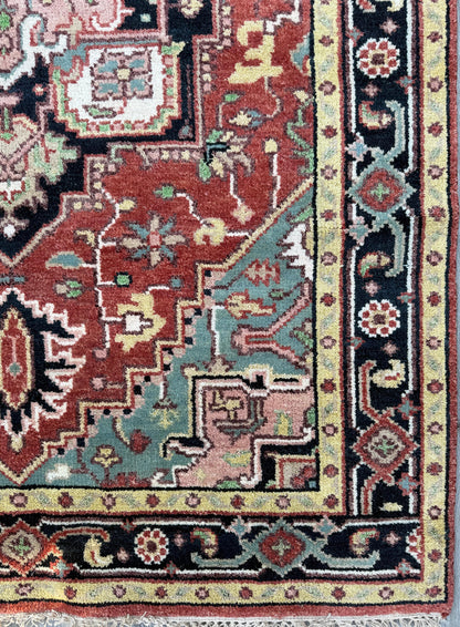 Handmade Wool Oushak Rug – Multicolored Geometric Bohemian Area Rug 5x8 ft