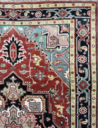 Handmade Wool Oushak Rug – Multicolored Geometric Bohemian Area Rug 5x8 ft