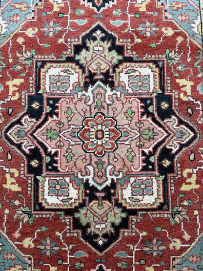 Handmade Wool Oushak Rug – Multicolored Geometric Bohemian Area Rug 5x8 ft