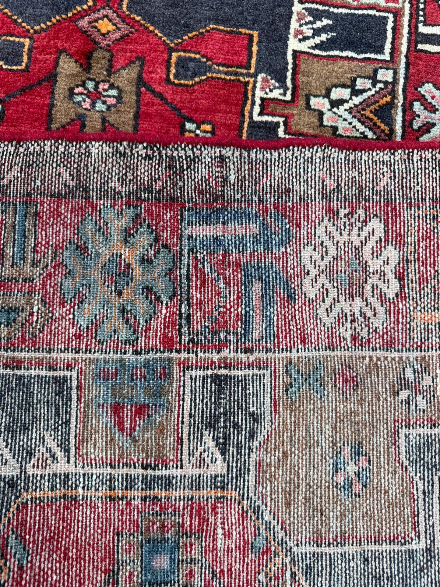 Vintage Turkish Rug 3.6x10.1 ft Hand Knotted Wool Anatolian Geometric Runner 1970s