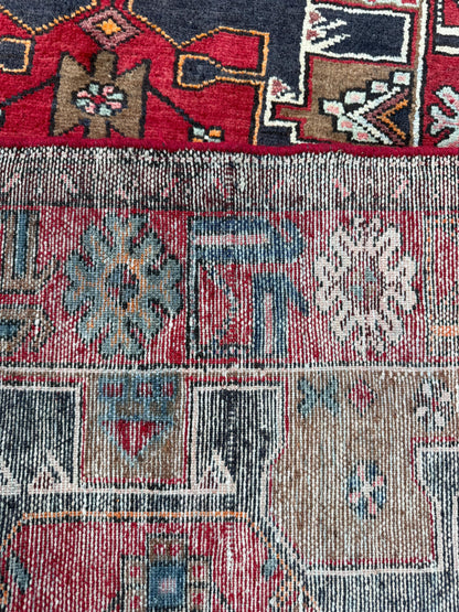 Vintage Turkish Rug 3.6x10.1 ft Hand Knotted Wool Anatolian Geometric Runner 1970s