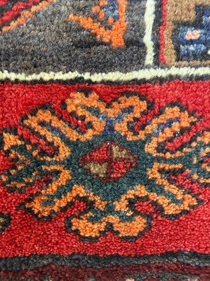 Vintage Turkish Rug 3.6x10.1 ft Hand Knotted Wool Anatolian Geometric Runner 1970s