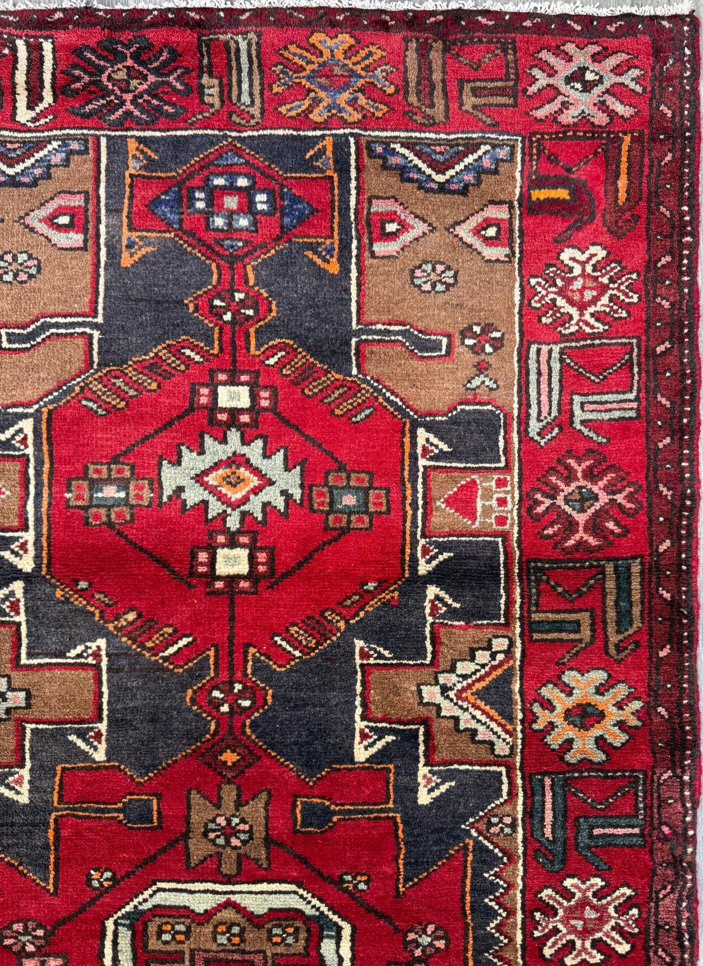 Vintage Turkish Rug 3.6x10.1 ft Hand Knotted Wool Anatolian Geometric Runner 1970s