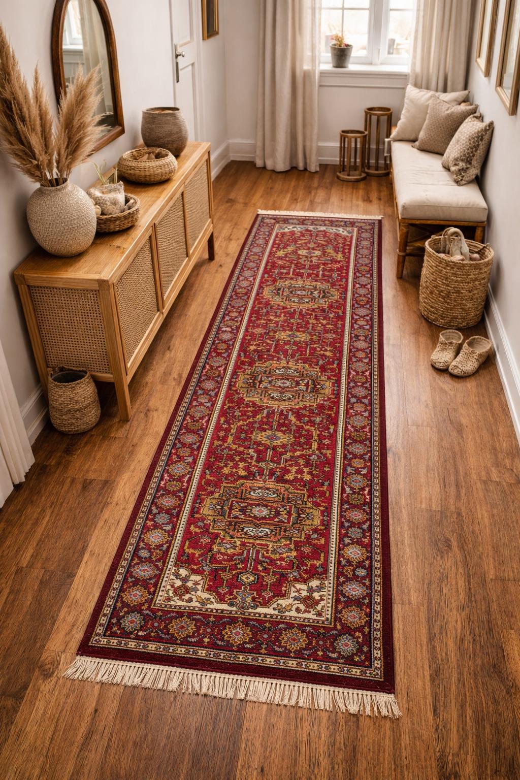 Turkish Oushak Rug 2.6x10 ft Wool Runner – Multicolored Geometric Bohemian Rug – Handmade Contemporary Design