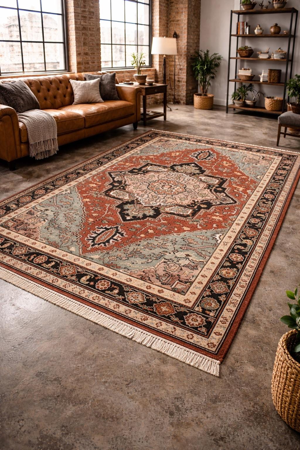 Handmade Wool Oushak Rug – Multicolored Geometric Bohemian Area Rug 5x8 ft
