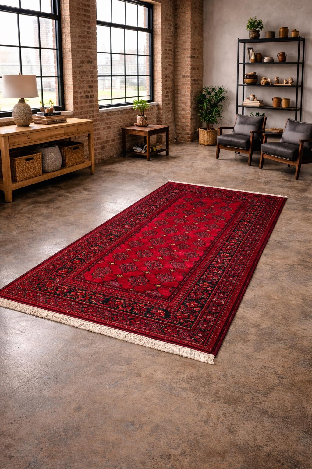 Vintage Afghan Turkmen Rug 6.4x3.3 ft Hand Knotted Wool Basheeri Tribal Area Rug 1990s