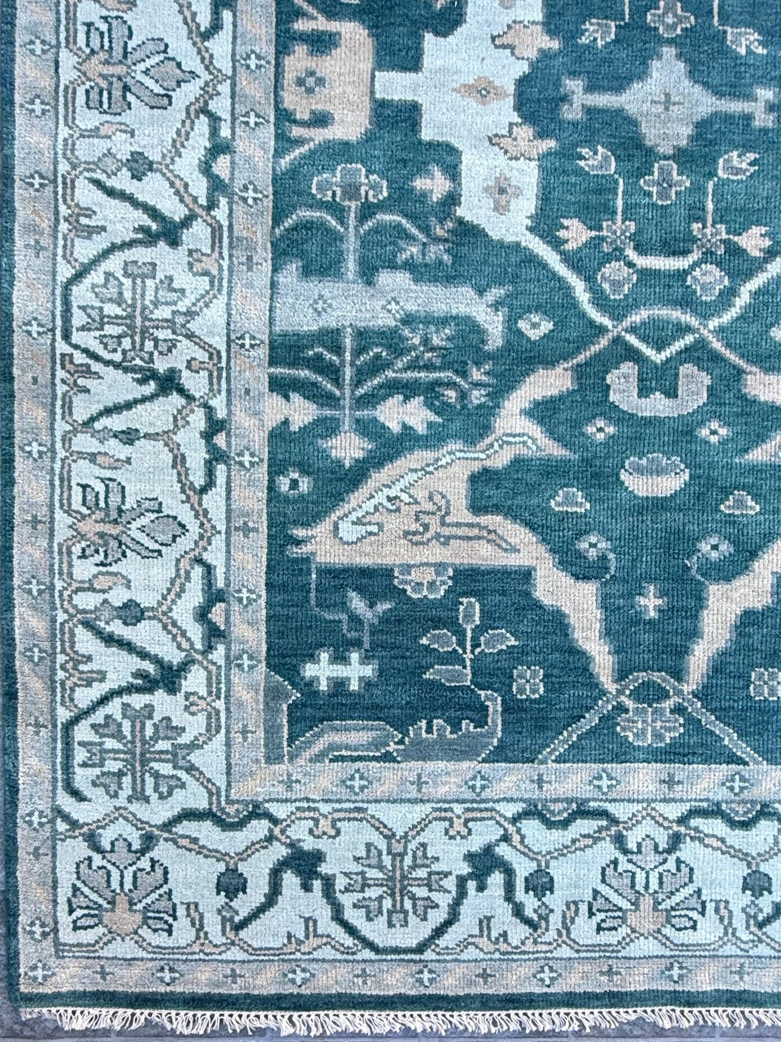 6x9 ft Oushak Hand Knotted Rug: Bohemian Wool Carpet