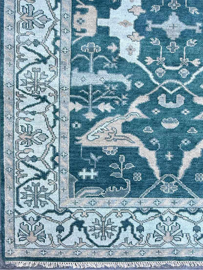 6x9 ft Oushak Hand Knotted Rug: Bohemian Wool Carpet
