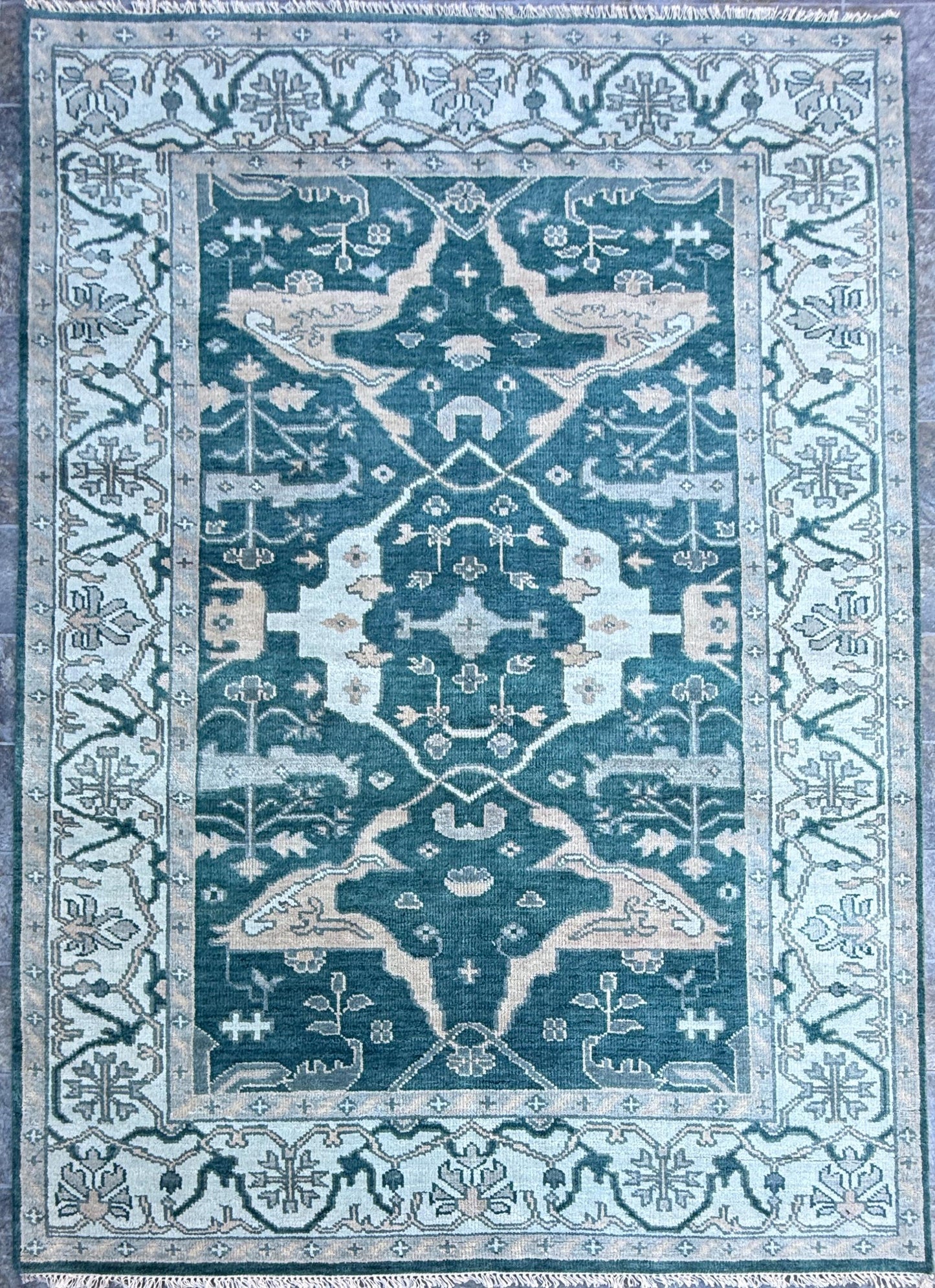 6x9 ft Oushak Hand Knotted Rug: Bohemian Wool Carpet