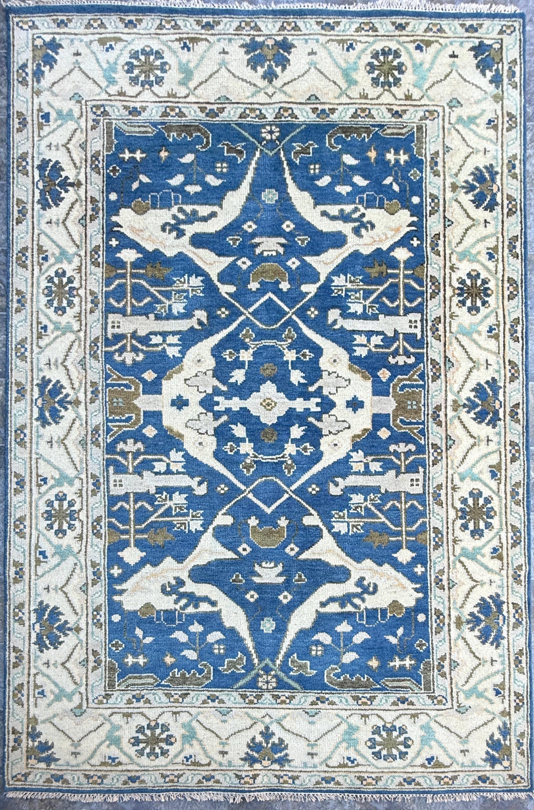 6x9 ft Oushak Hand Knotted Rug: Bohemian Wool Carpet
