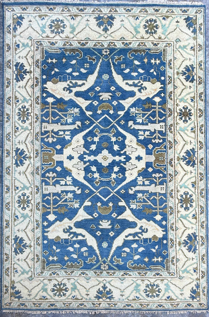 6x9 ft Oushak Hand Knotted Rug: Bohemian Wool Carpet