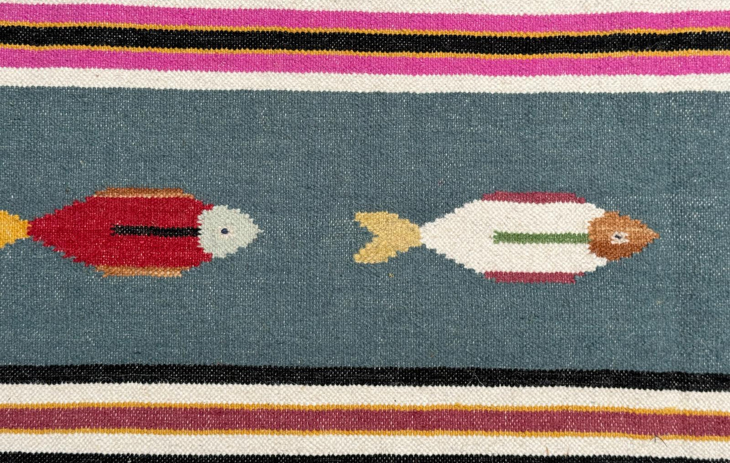 6x9 ft Handwoven Kilim Rug: Wool Geometric Flatweave Fish Design