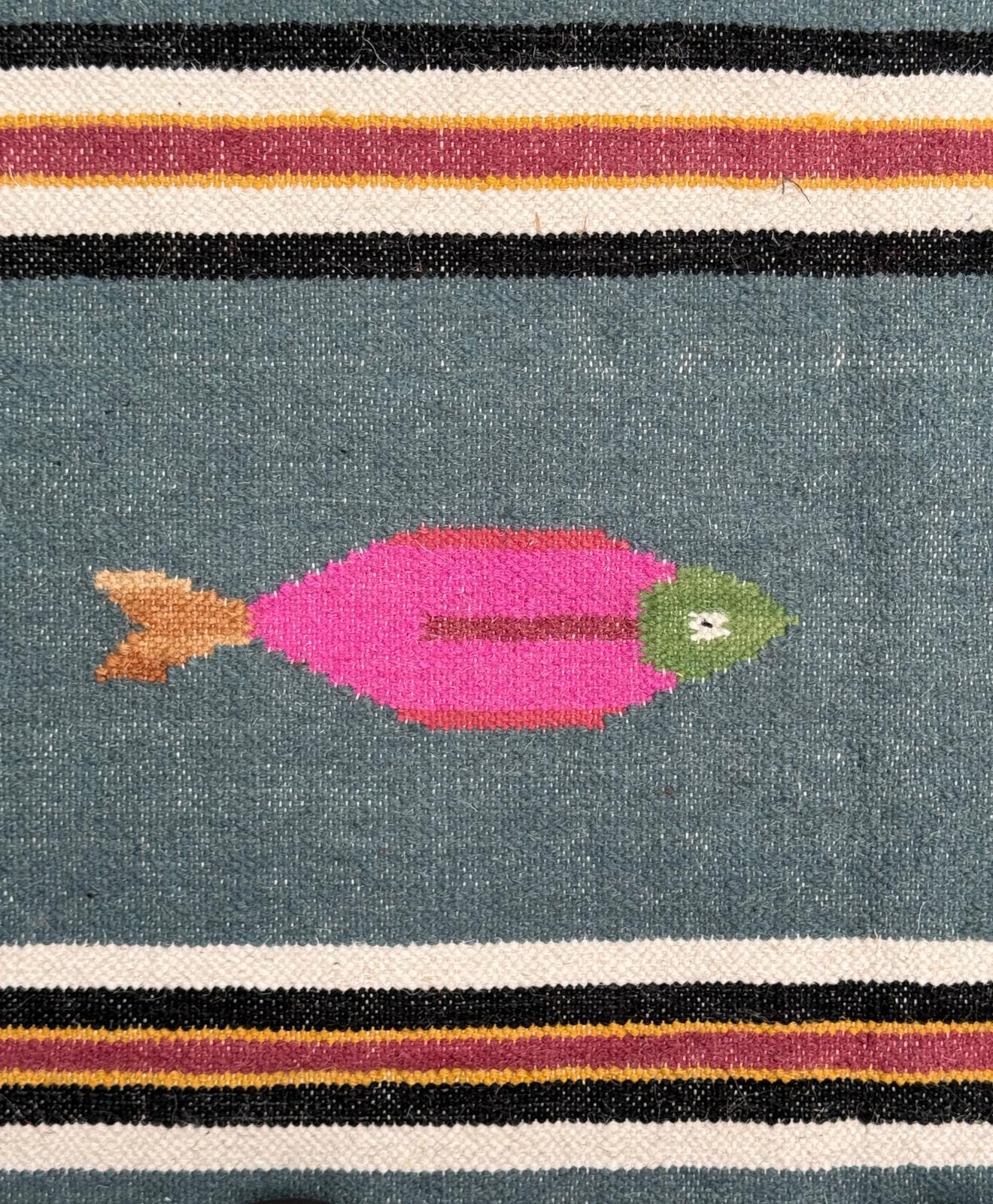 6x9 ft Handwoven Kilim Rug: Wool Geometric Flatweave Fish Design