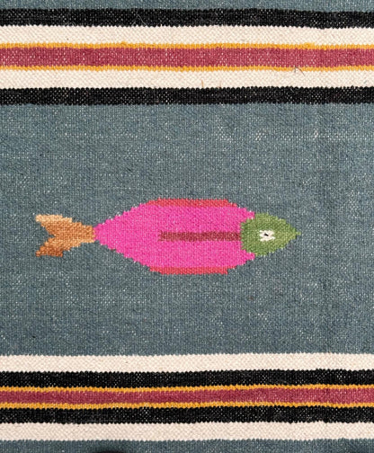 6x9 ft Handwoven Kilim Rug: Wool Geometric Flatweave Fish Design
