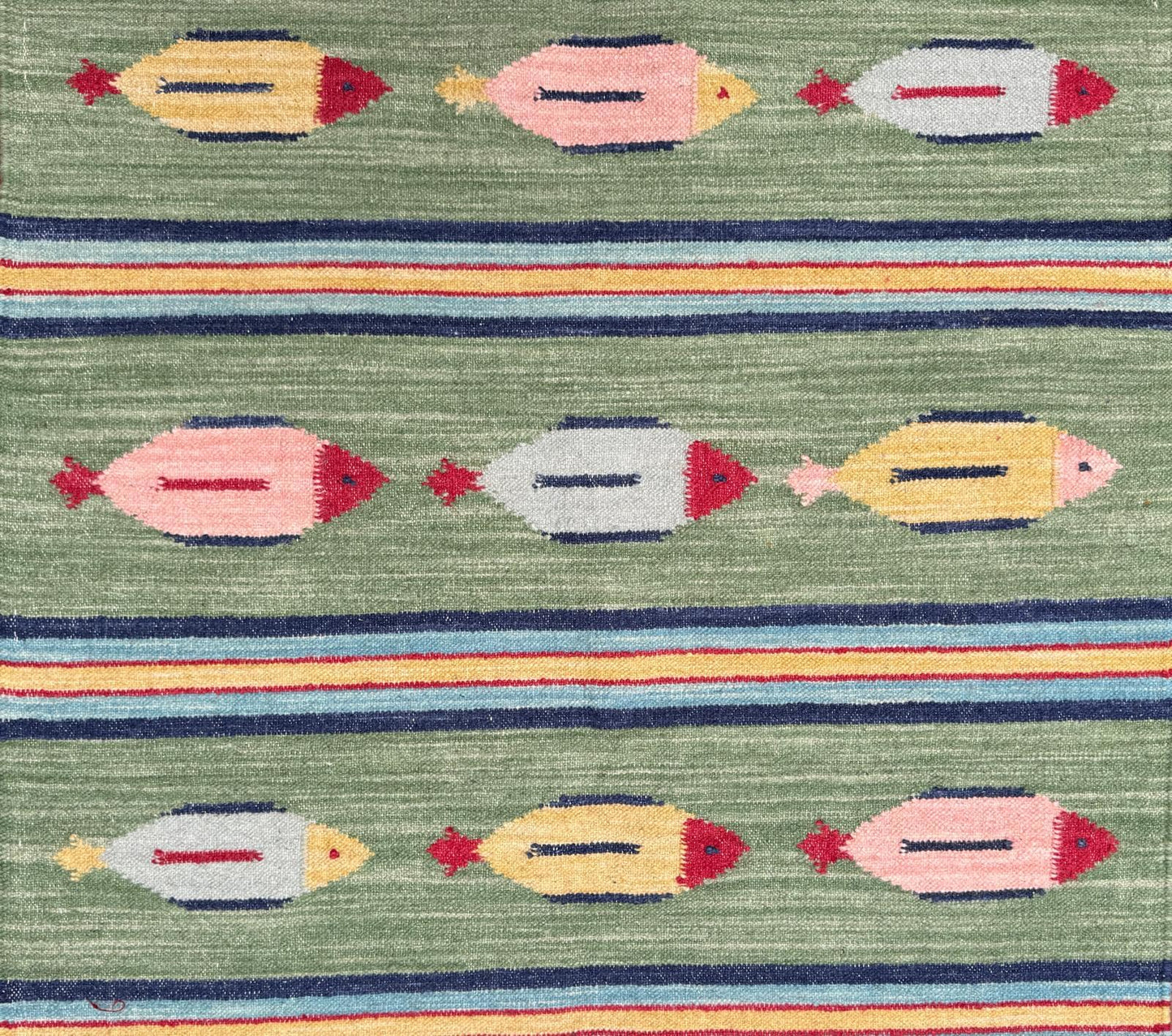 4x6 ft Handwoven Kilim Rug: Wool Geometric Flatweave Fish Design