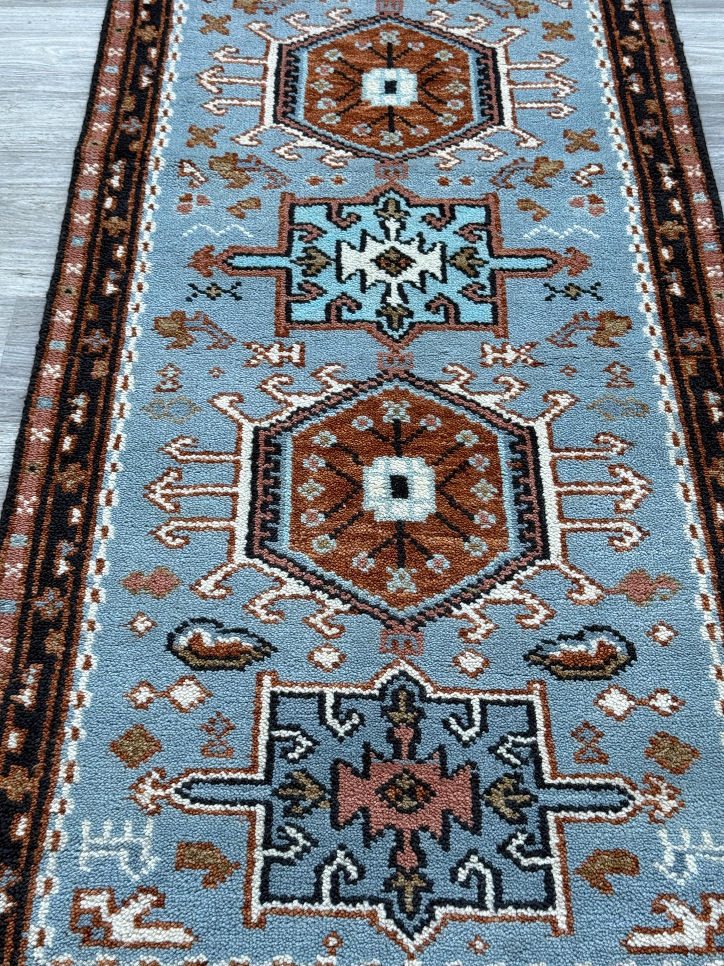 Turkish Oushak Rug 2.6x10 ft Handmade Multicolored Wool Runner Modern Bohemian Area Rug