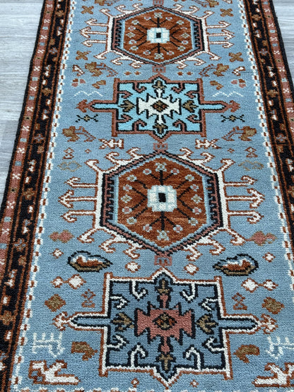 Turkish Oushak Rug 2.6x10 ft Handmade Multicolored Wool Runner Modern Bohemian Area Rug