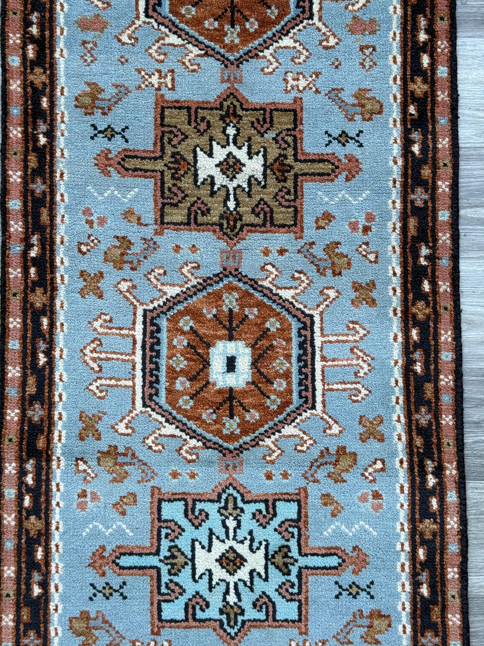 Turkish Oushak Rug 2.6x10 ft Handmade Multicolored Wool Runner Modern Bohemian Area Rug