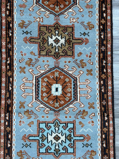 Turkish Oushak Rug 2.6x10 ft Handmade Multicolored Wool Runner Modern Bohemian Area Rug