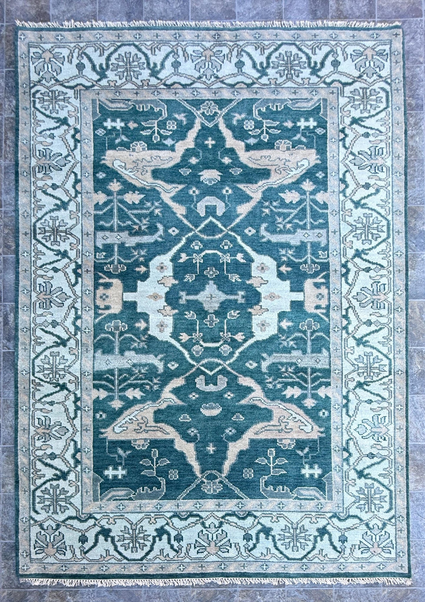 6x9 ft Oushak Hand Knotted Rug: Bohemian Wool Carpet