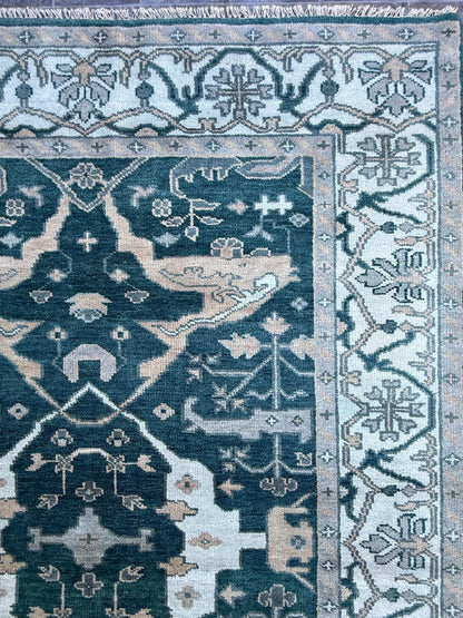 6x9 ft Oushak Hand Knotted Rug: Bohemian Wool Carpet