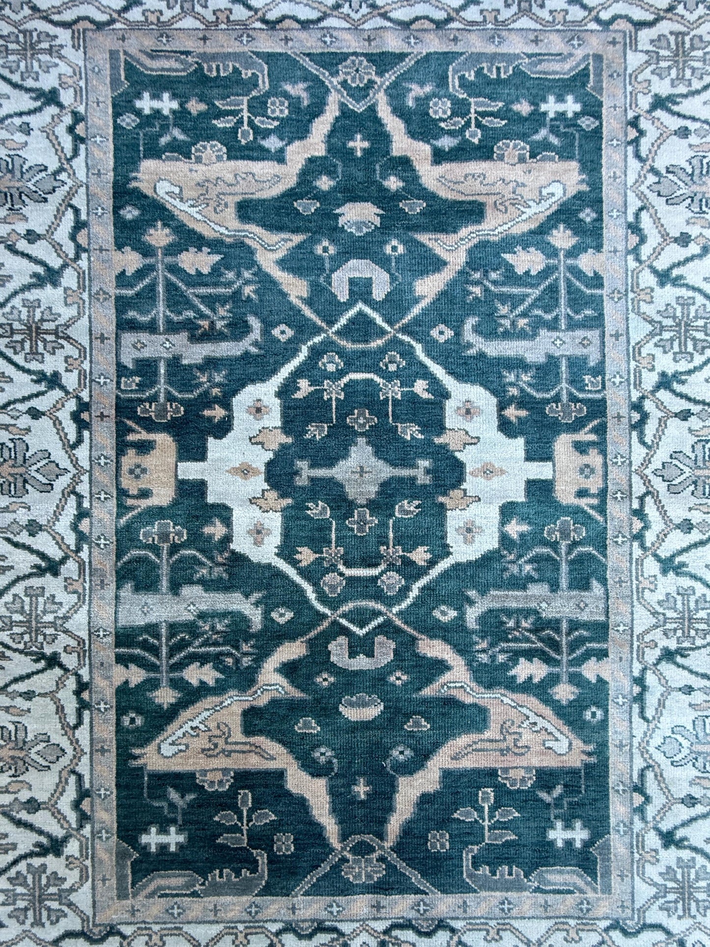 6x9 ft Oushak Hand Knotted Rug: Bohemian Wool Carpet