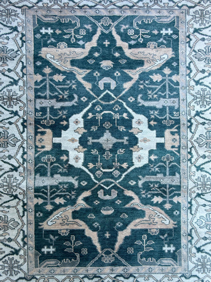 6x9 ft Oushak Hand Knotted Rug: Bohemian Wool Carpet