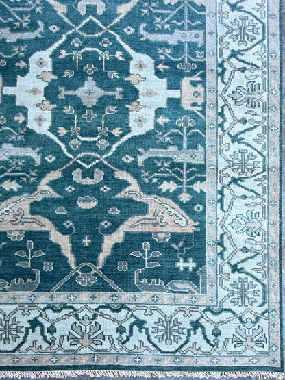 6x9 ft Oushak Hand Knotted Rug: Bohemian Wool Carpet
