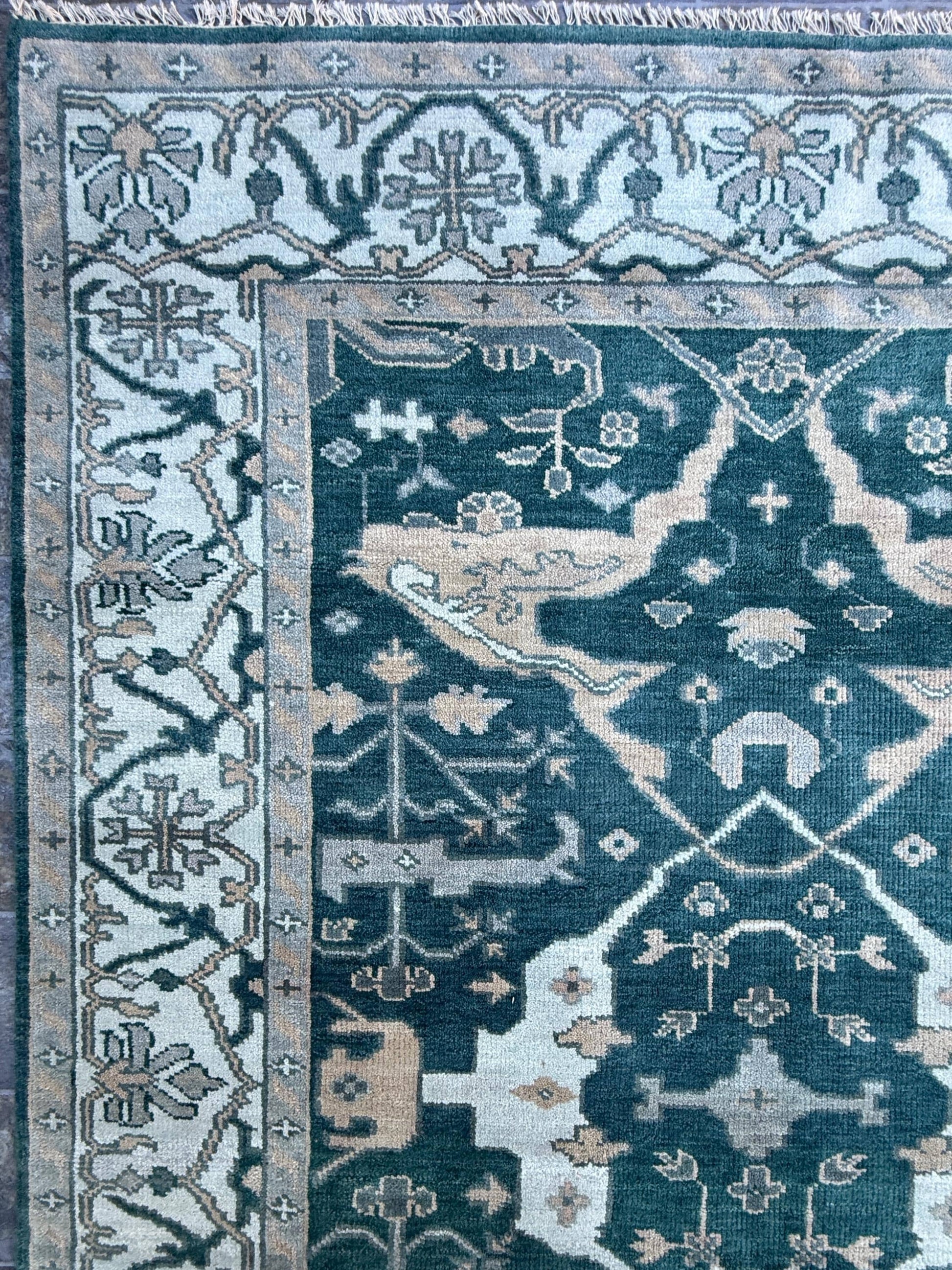 6x9 ft Oushak Hand Knotted Rug: Bohemian Wool Carpet