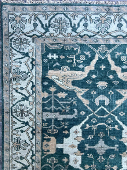 6x9 ft Oushak Hand Knotted Rug: Bohemian Wool Carpet